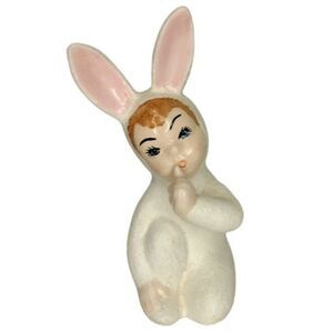 VTG 40's Ceramic Kitschy Kawaii Girl In Bunny Costume Pixi Figurine Japan